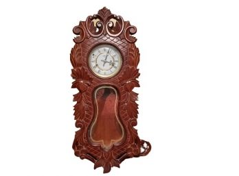 Vintage Ornate Wooden Wall Clock Key Is Inside