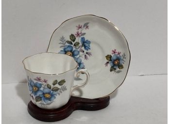 Vintage Royal Grafton Blue Floral Tea Cup And Saucer Set