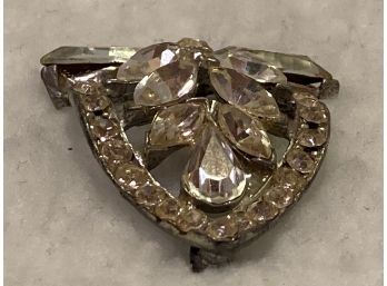 Vintage Heart Shape Pot Metal Clear Rhinestone Pin (1930's)