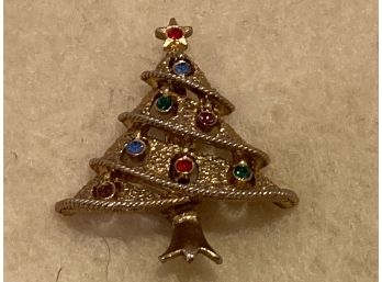 Vintage JJ Gold Tone Christmas Tree Pin