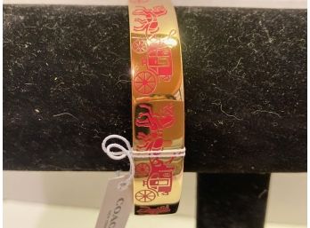 Authentic Gold Tone Electric Pink Coach Bangle Bracelet (NWTS)