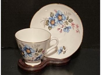 Vintage Royal Tara Irish Parian Porcelain Blue Floral Tea Cup And Saucer
