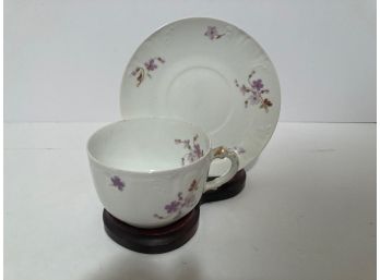Antique  Ch. Field Haviland CFM/GDM French Limoges Purple Flowers Cup And Saucer