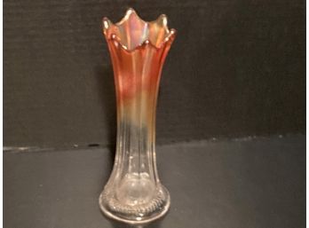 Vintage Imperial Carnival Glass Clear To Marigold Morning Glory Swung Vase (7 1/2 Inches)