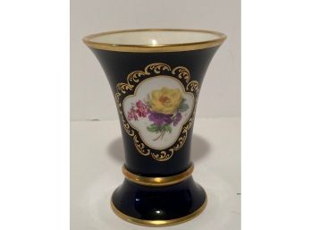 Vintage Lindner Keps Bavaria Hand Painted Floral Echt Cobalt Vase