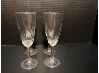 Vintage Set Of Four (4) Etched Crystal Fluted Wine Glasses