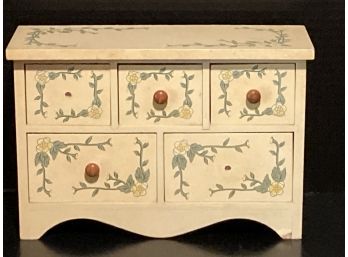 Vintage Small Yellow Wooden Six (6) Drawer Jewelry Box (2 Missing Knobs)
