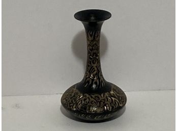 Vintage Black And Gold Enamel Bud Vase