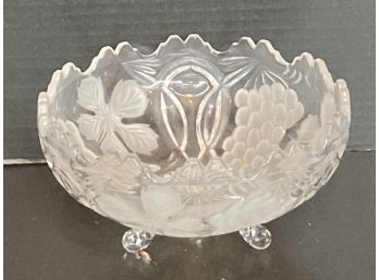 Vintage Frosted Etched Glass Scalloped Rim Footed Bowl (9 Inches In Diameter)
