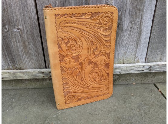 Large Embossed Leather Folder With Storage Pockets
