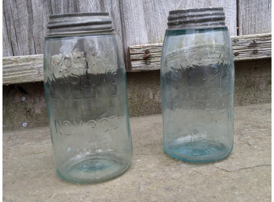 Collection Of 2 Antique Strong Shoulder Mason Jars Hero And Ball