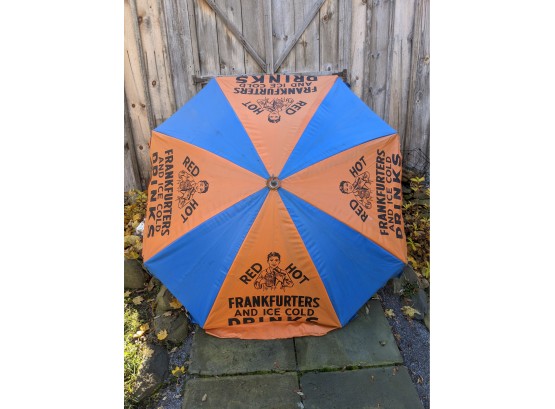 Vintage Red Hot Frankfurters Pushcart Umbrella