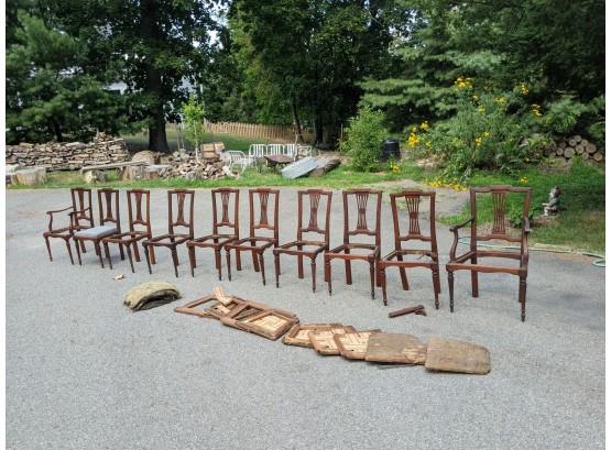 Set Of 10 Antique Hand Carved Cherry Chairs
