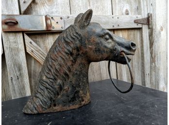 Large Old Cast Iron Horse Head Hitching Post
