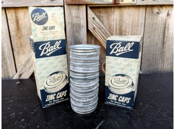 2 Boxes Of Vintage Ball Zinc Lids With 11 New Old Stock Lids