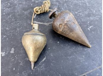 Grouping Of 2 Vintage Plumb Bobs Brass And Steel
