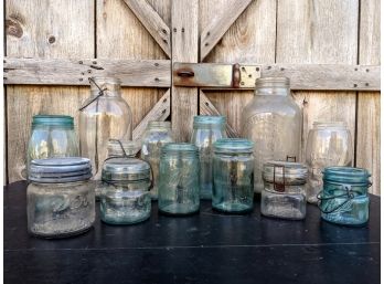 Grouping Of 13 Old Canning Jars