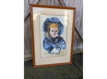 Large Water Color Of A Young Girl