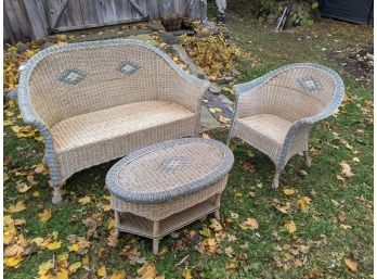 Wicker Set With A Settee, Chair And Table