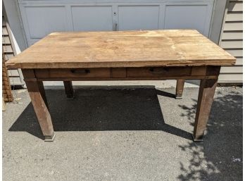 Large Oak 2 Drawer Work Table