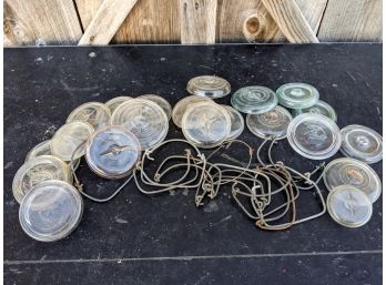 Large Lot Of Glass Canning Jar Lids And Wire Bail In Various Sizes And Makes