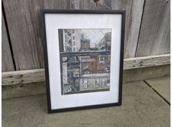 Framed And Matted Painting Of A City Scape