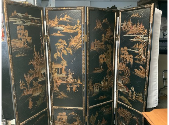 Stunning Lacquer Room Divider With Chinese Painting
