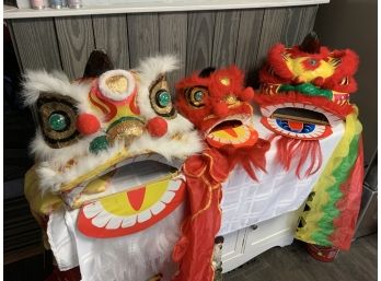 Three Ceremonial Chinese Dragon Dance Heads