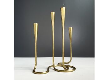 Pair Amazing 60s Brass Serpentine Candlesticks By Illums Bolighus Denmark