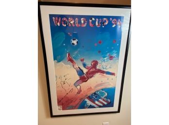 Gorgeous Peter Max Signed 94 World Cup Lithograph In Frame