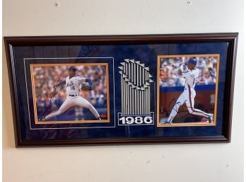 1986 World Series Autographed Photo Display Of Dwight Gooden & Darryl Strawberry With COA