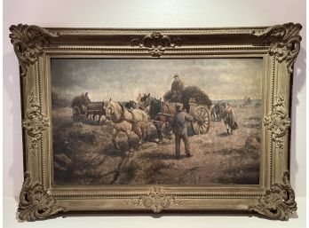 Incredible Antique Oil On Canvas Horse & Wagon Signed F. Conrad ?