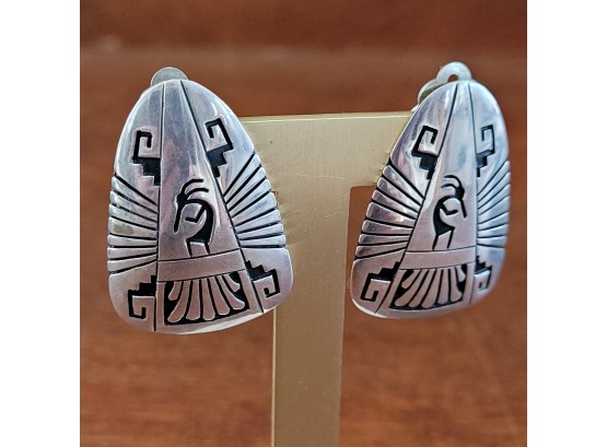 Sterling Silver Aztec Design Clip On Earrings