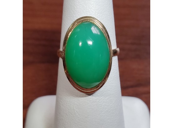 Large 14k Yellow Gold Oval Jade Ring Sz 6- 4g