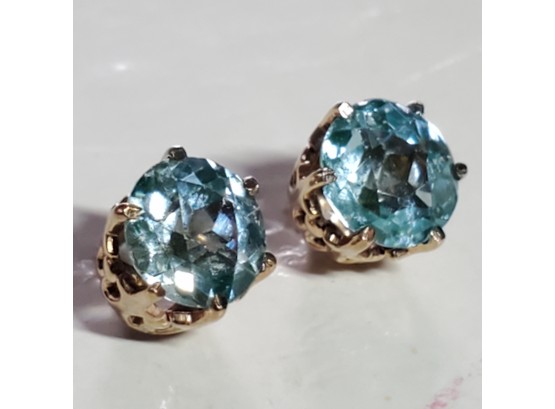 14k Rose Gold 6mm Blue Zircon Stud Pierced Earrings
