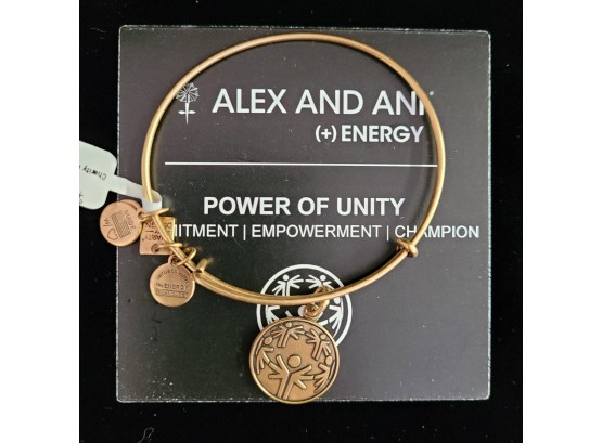 NWT Alex And Ani Russian Gold Charm Bangle 'power Of Unity'