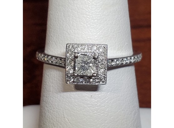 Refurbished 14k White Gold 1/2 Cttw Princess Cut Diamond Engagement Ring Sz 7
