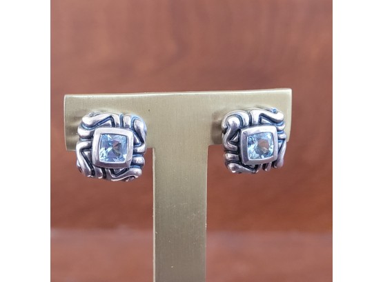 Sterling Silver Light Blue Topaz Pierced Earrings