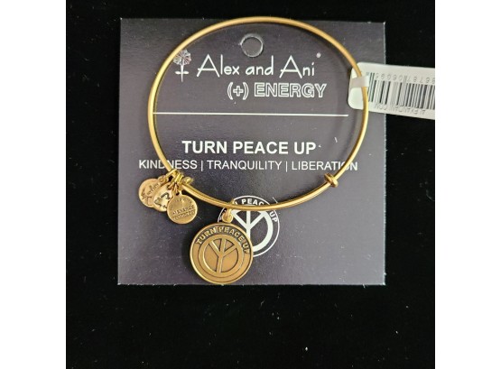 NWT Alex And Ani Russian Gold Charm Bangle 'turn Peace Up'