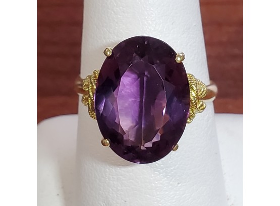 Beautiful 18k Yellow Gold 16x12mm Oval Faceted Amethyst Love Knot Ring Sz 9 - 6.3g