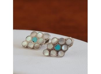 Silver Mother Of Pearl & Turquoise Pierced Earrings