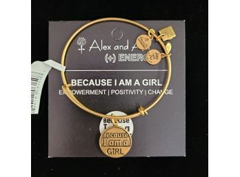 NWT Alex And Ani Russian Gold Charm Bangle 'Because I Am A Girl'