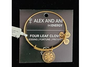 NWT Alex And Ani Russian Gold Charm Bangle 'four Leaf Clover'