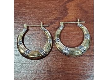 14k Two Tone Gold 1 Inch Hoop Earrings