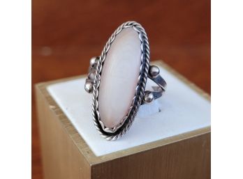 Silver Ring With Pink Mother Of Pearl Stone Size 7