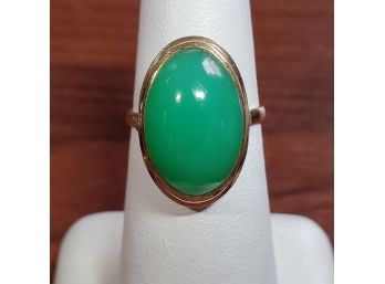 Large 14k Yellow Gold Oval Jade Ring Sz 6- 4g