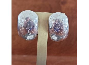 Sterling Silver Carved Clip On Earrings