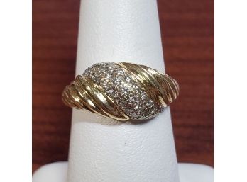 Very High Quality 14k Yellow Gold & Pave Diamond Domed Ring Sz 6.75 - 6g