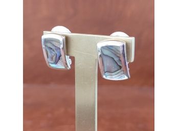 Sterling Silver Abalone Clip On Earrings
