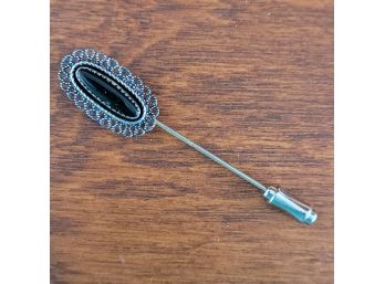 Vintage Beau Sterling Silver Onyx Stick  Pin